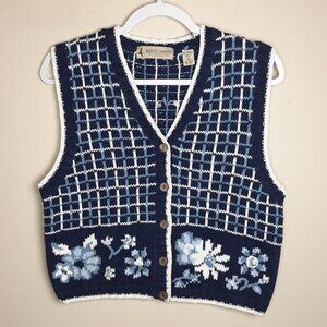 Marsh Landing Hand Knit Ramie Floral Sweater Vest S Cottagecore Prairie Coquette